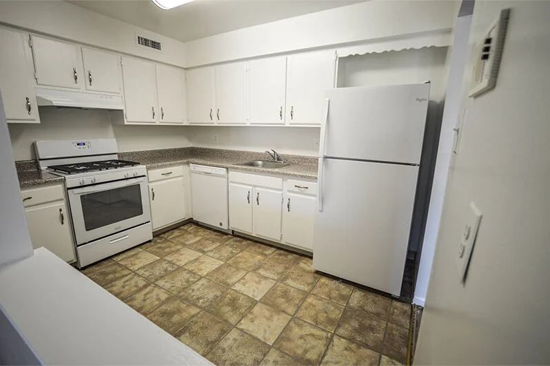Cozy One-Bedroom kitchen at Delaire Landing Apartments near Philadelphia Attractions