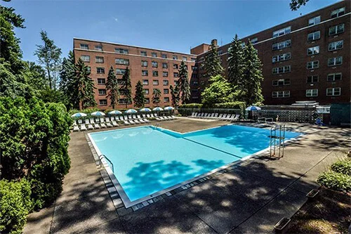 Relaxing blue pool at Rosemont plaza apartments on the main line pennsylvania